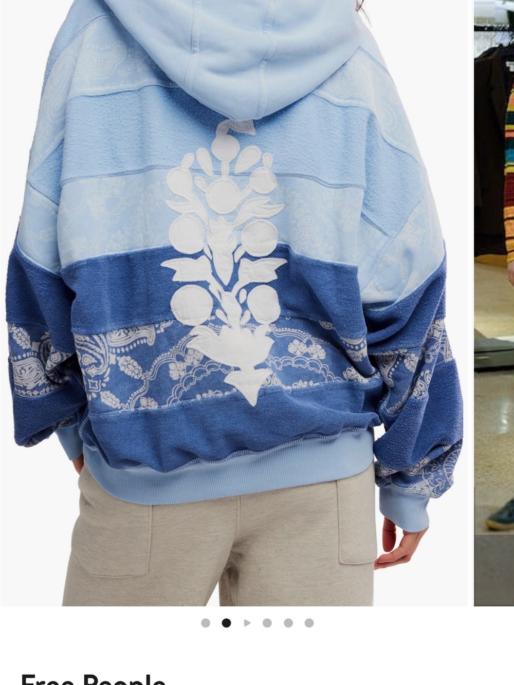 New❤️Free People FP movement Blue Appliqué Stripe Hoodie M - Picture 2 of 9